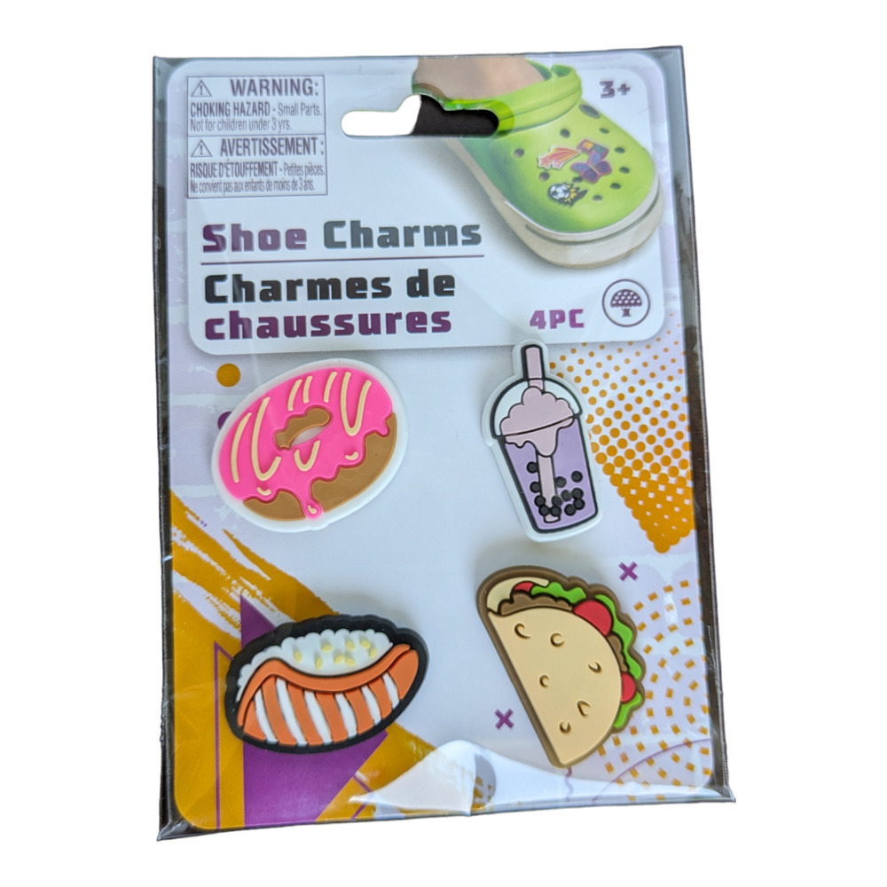 Croc Shoe Charms - Jibbitz 4pk - Donut-Bobba-Taco-Sushi - Shoe Decor Food/Drink